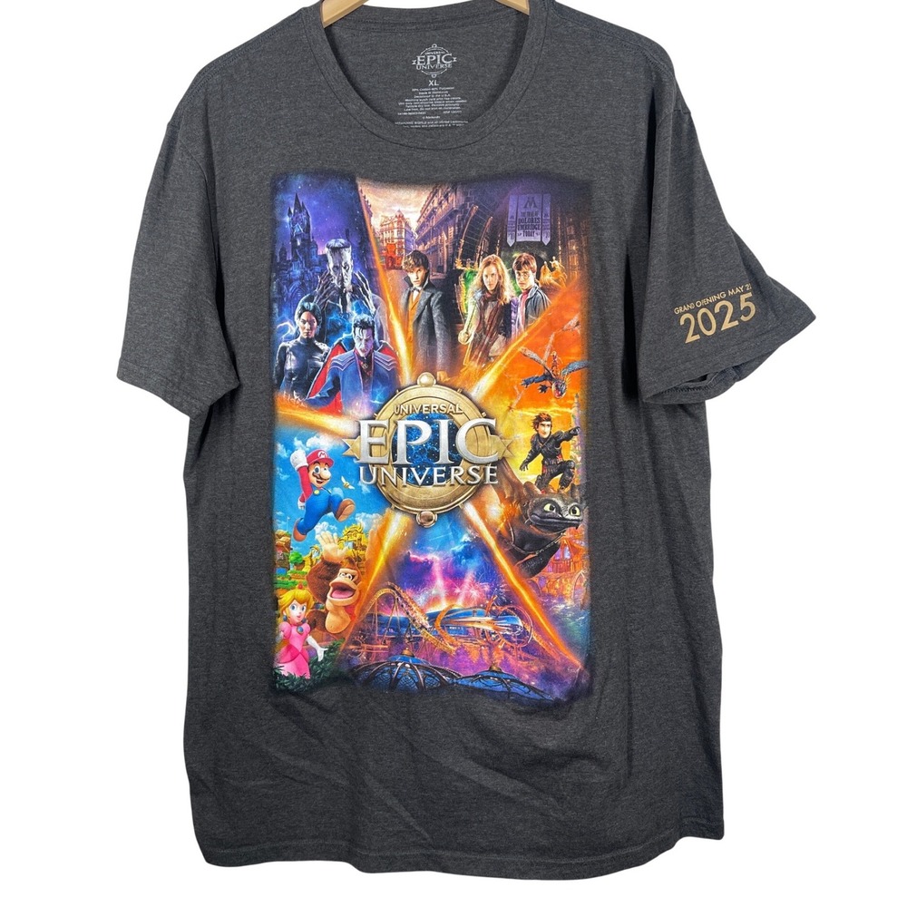 Universal Epic Universe 2025 Grand Opening Graphic T-Shirt Gray Mens XL